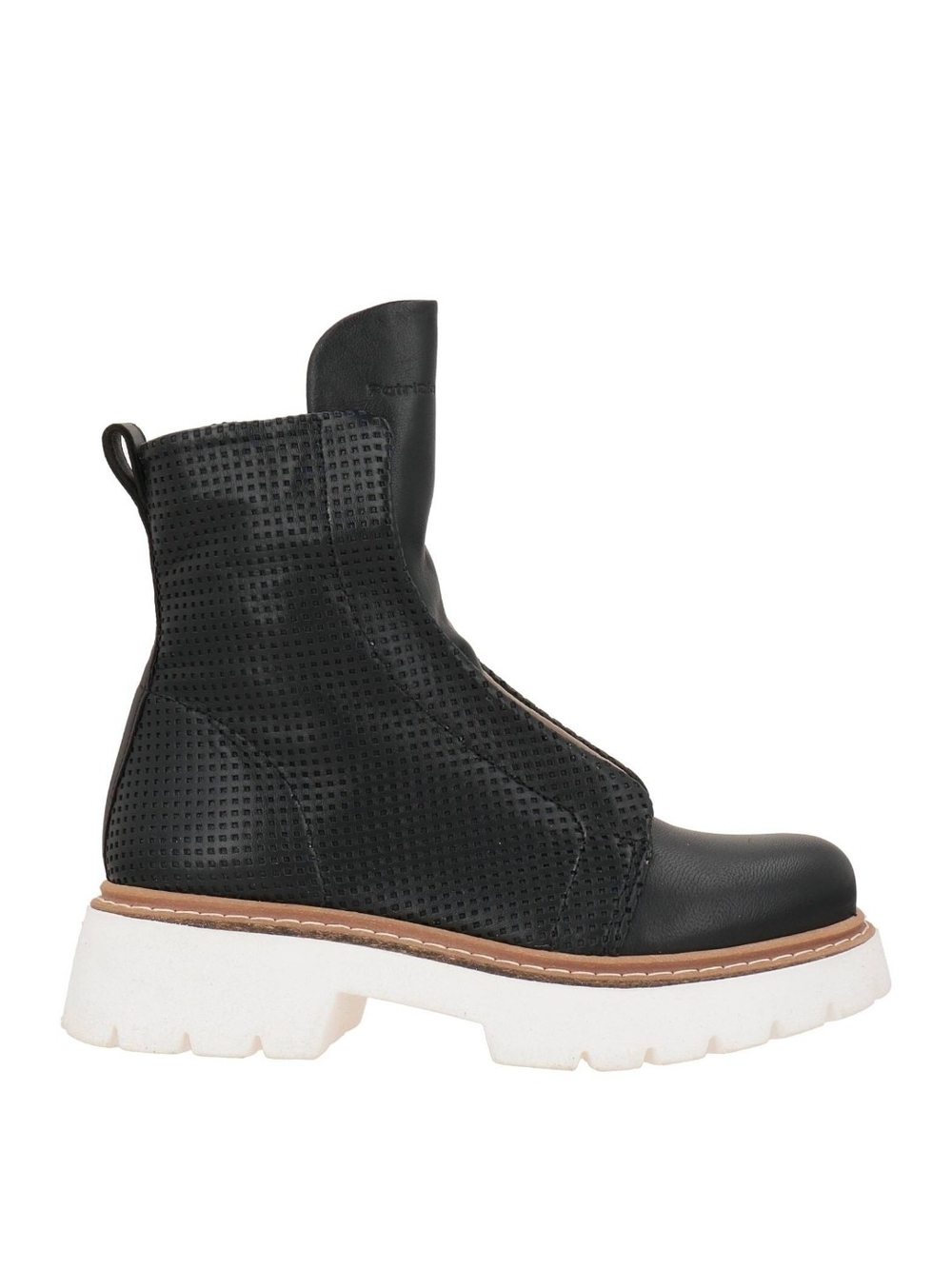 Black Perforated Leather Chelsea Boot with White Lug Sole